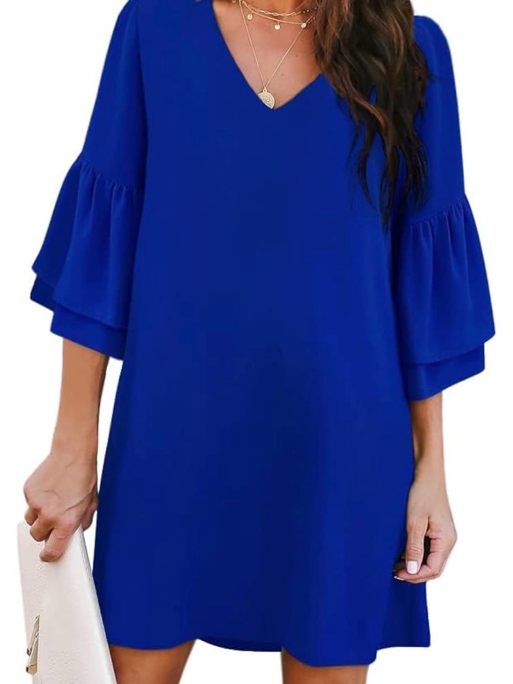 V-Neck Royal Blue Ruffle Sleeve Women's Top